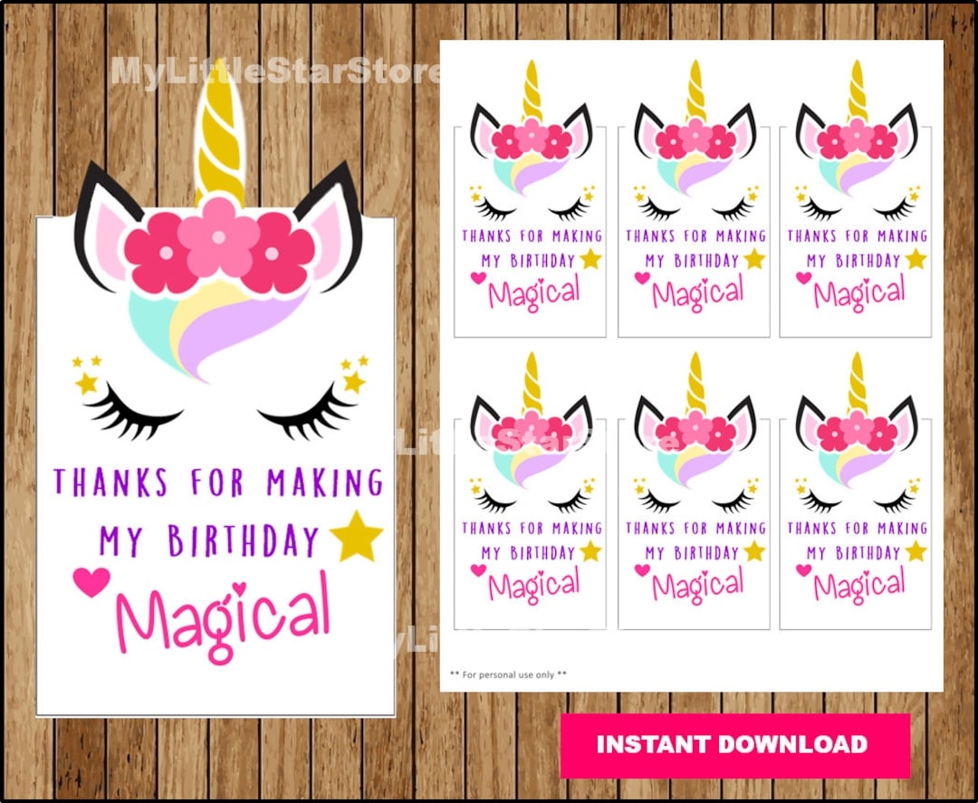 Unicorn Thank You Tags Printable Unicorn Tags Unicorn Party Tags Instant Download Etsy