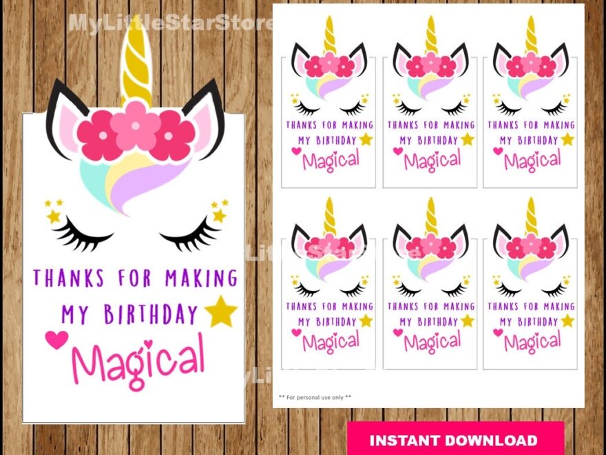 Unicorn Thank You Tags Printable Unicorn Tags Unicorn Party Tags Instant Download Etsy
