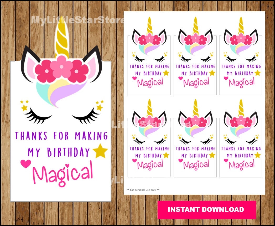 Unicorn Thank You Tags Printable Unicorn Tags Unicorn Party Tags Instant Download Etsy