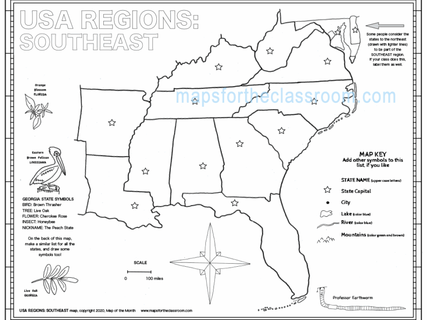 USA Regions Southeast Maps For The Classroom