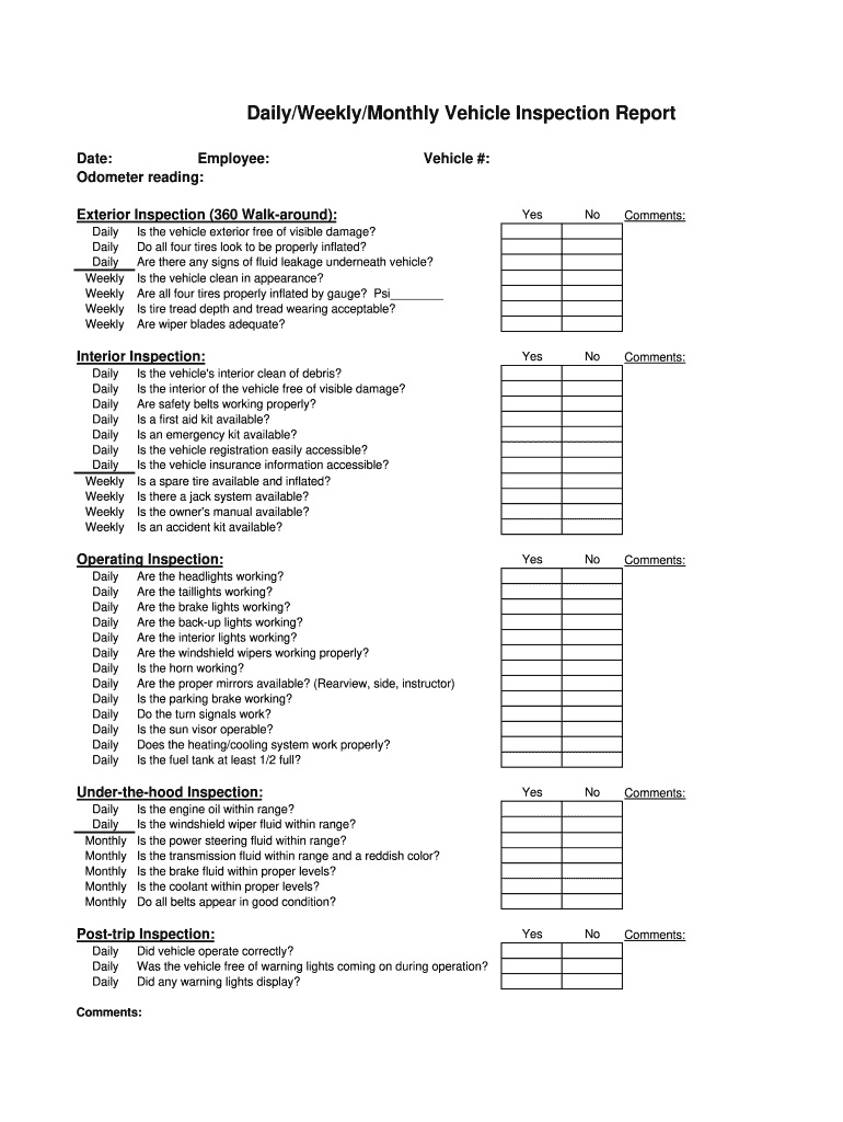 Vehicle Inspection Checklist Form Fill Online Printable Fillable Blank PdfFiller