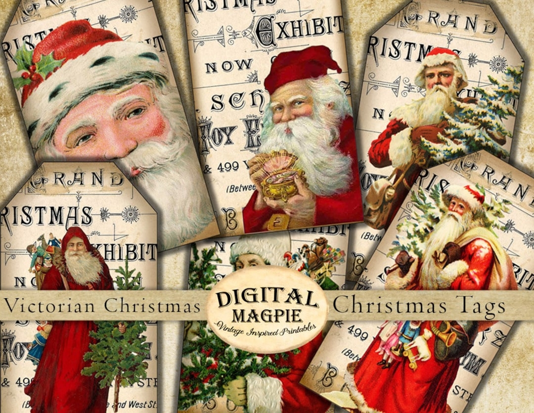 Victorian Christmas Gift Tags Santa Children Vintage Printable Hang Tags Digital Download Instant Download Scrapbook Journal Ephemera Etsy UK