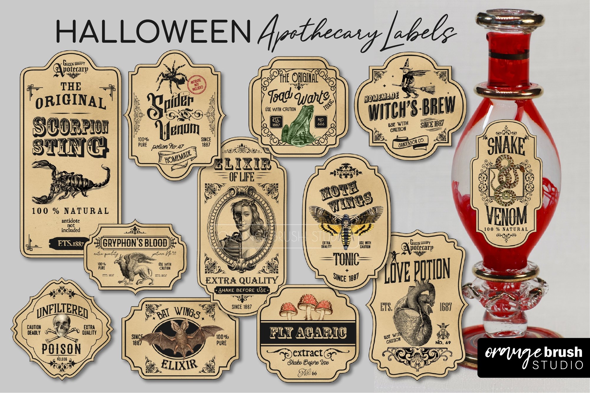 Printable Halloween Bottle Labels Vintage