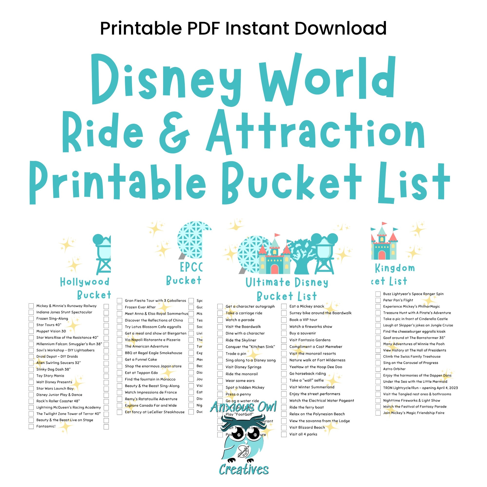 WDW Ride Attraction Theme Park Bucket List Updated Etsy Ireland