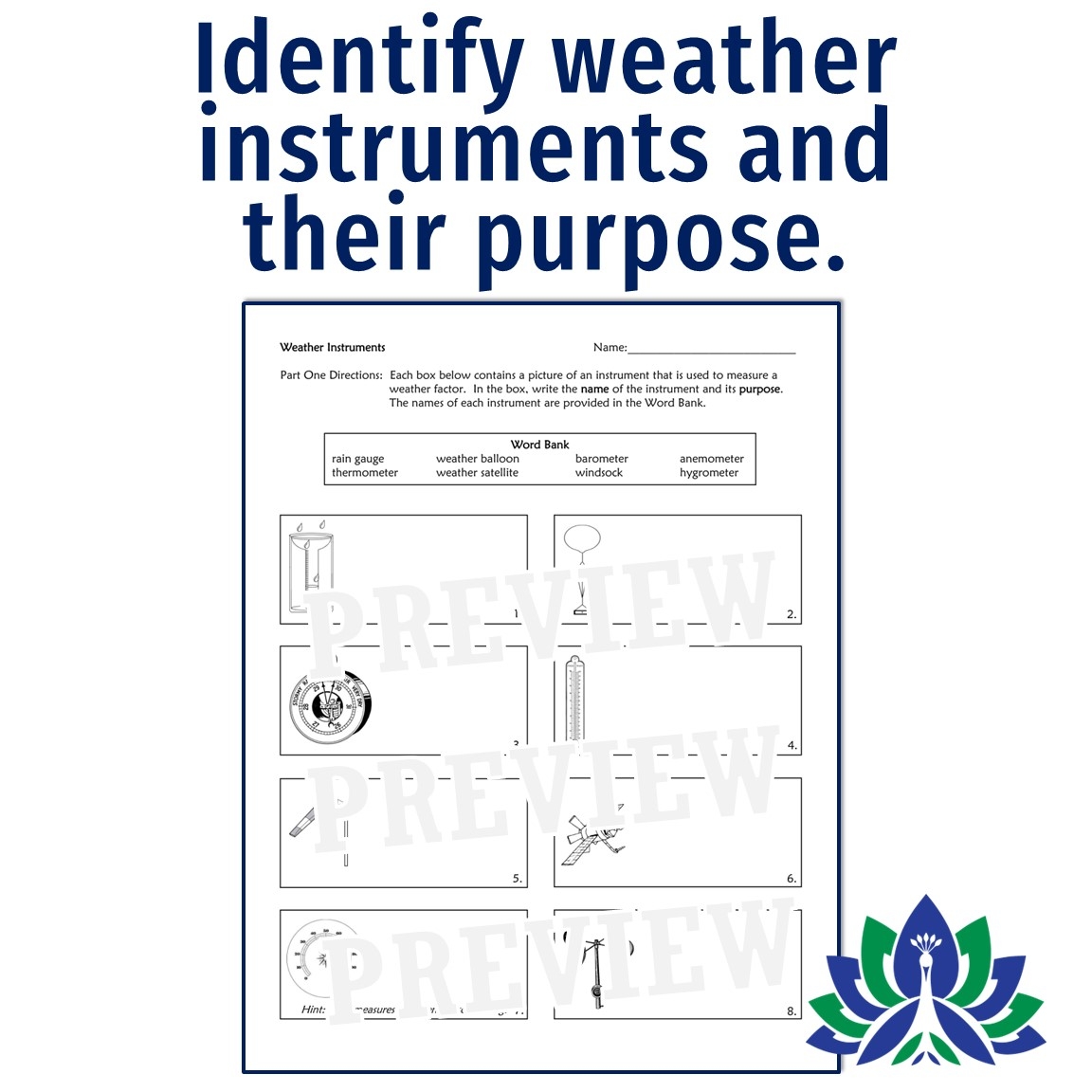 Weather Instruments Worksheet Flying Colors Science