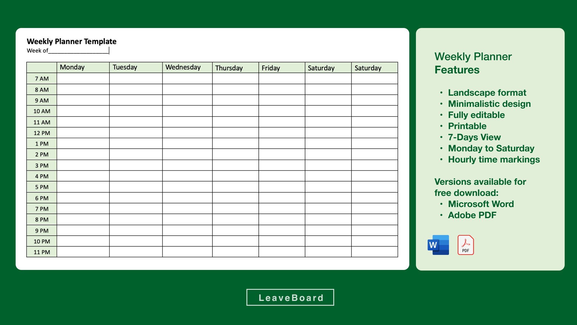 Weekly Planner With Hours Printable