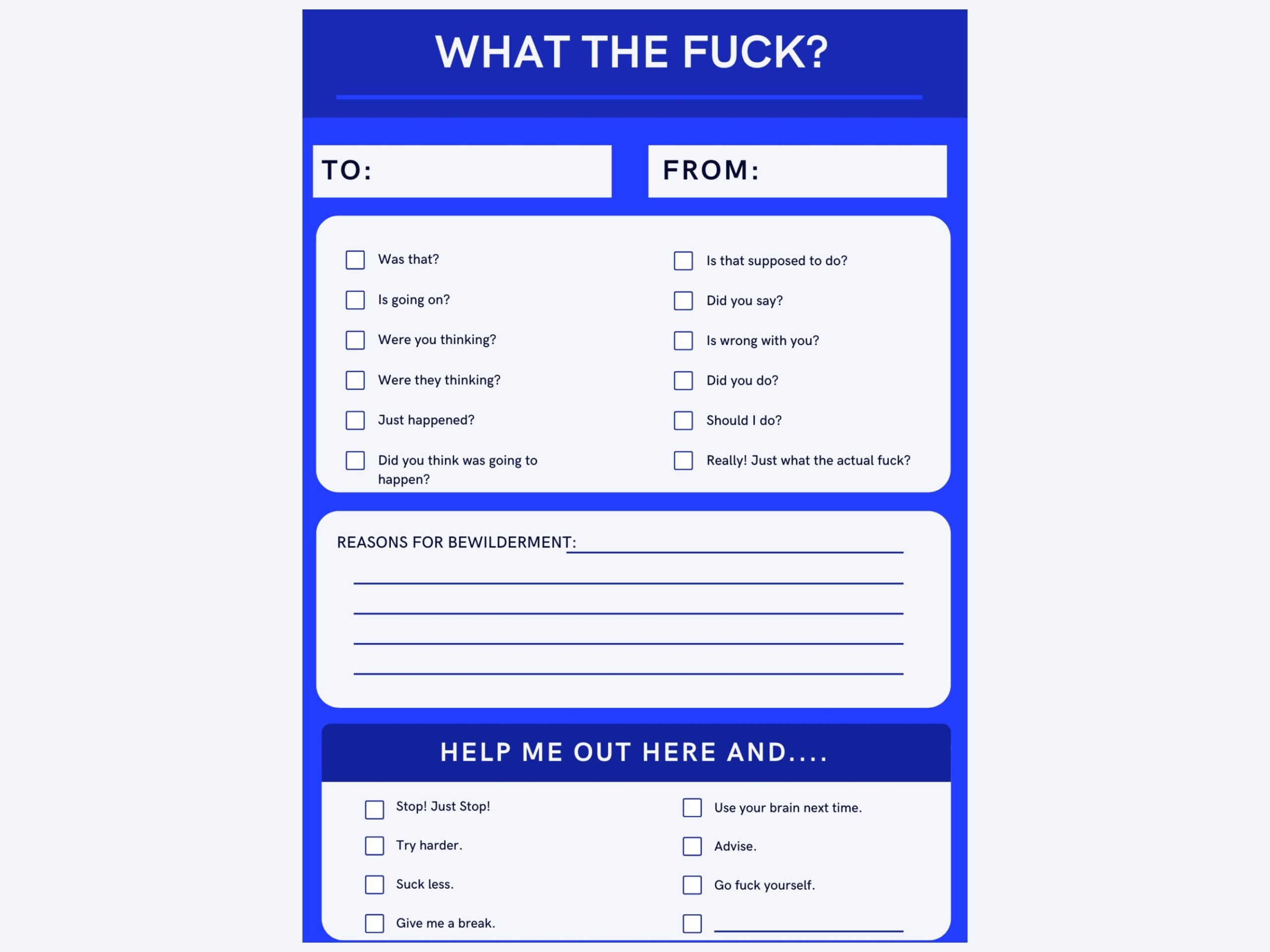 What The Fuck Funny Printable Memo Checklist Humorous Novelty Gift Funny Gift For Coworker Digital Download Etsy Canada
