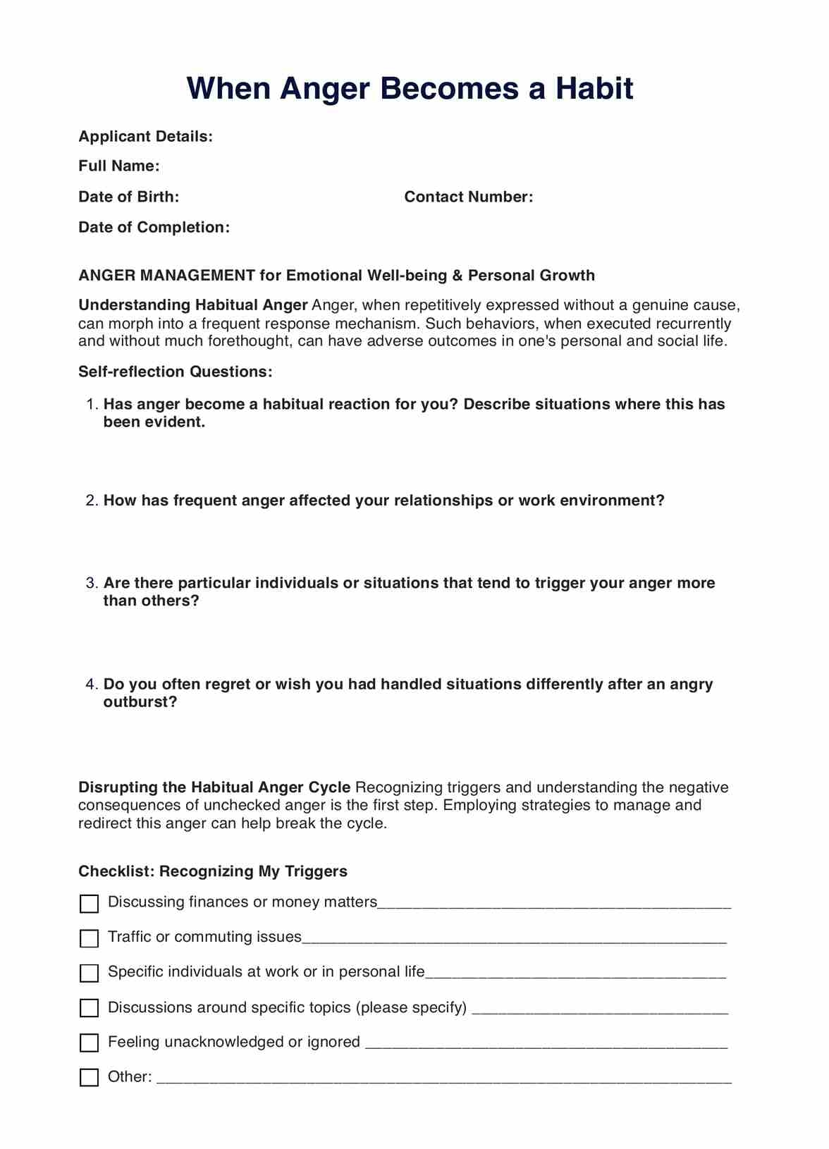 Anger Management Test Printable Type