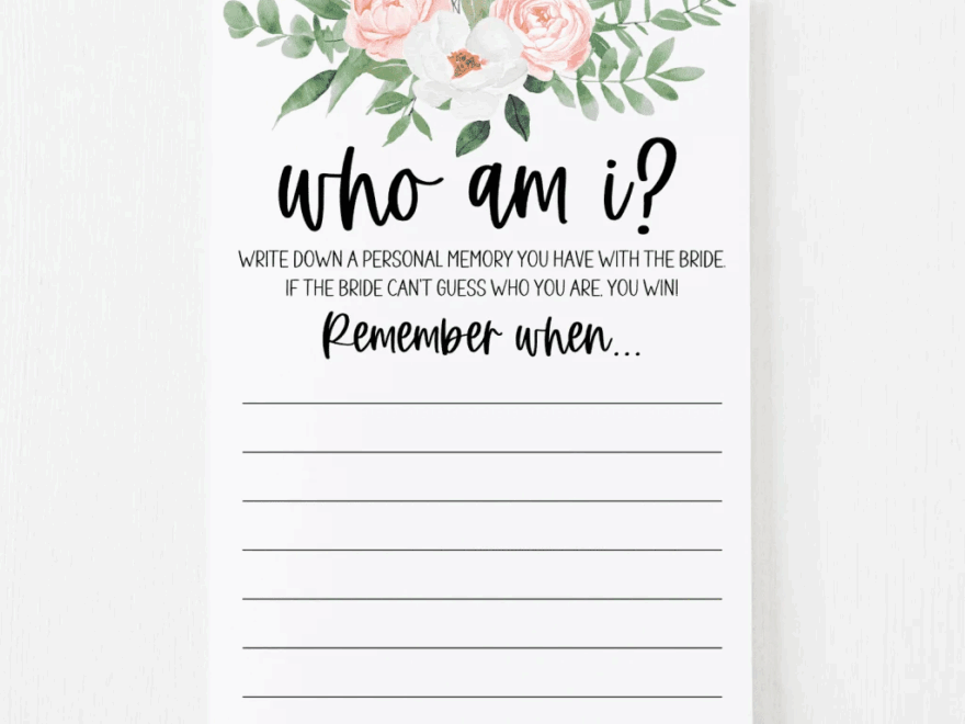 Who Am I Bridal Shower Game How To Play Printables Modern MOH