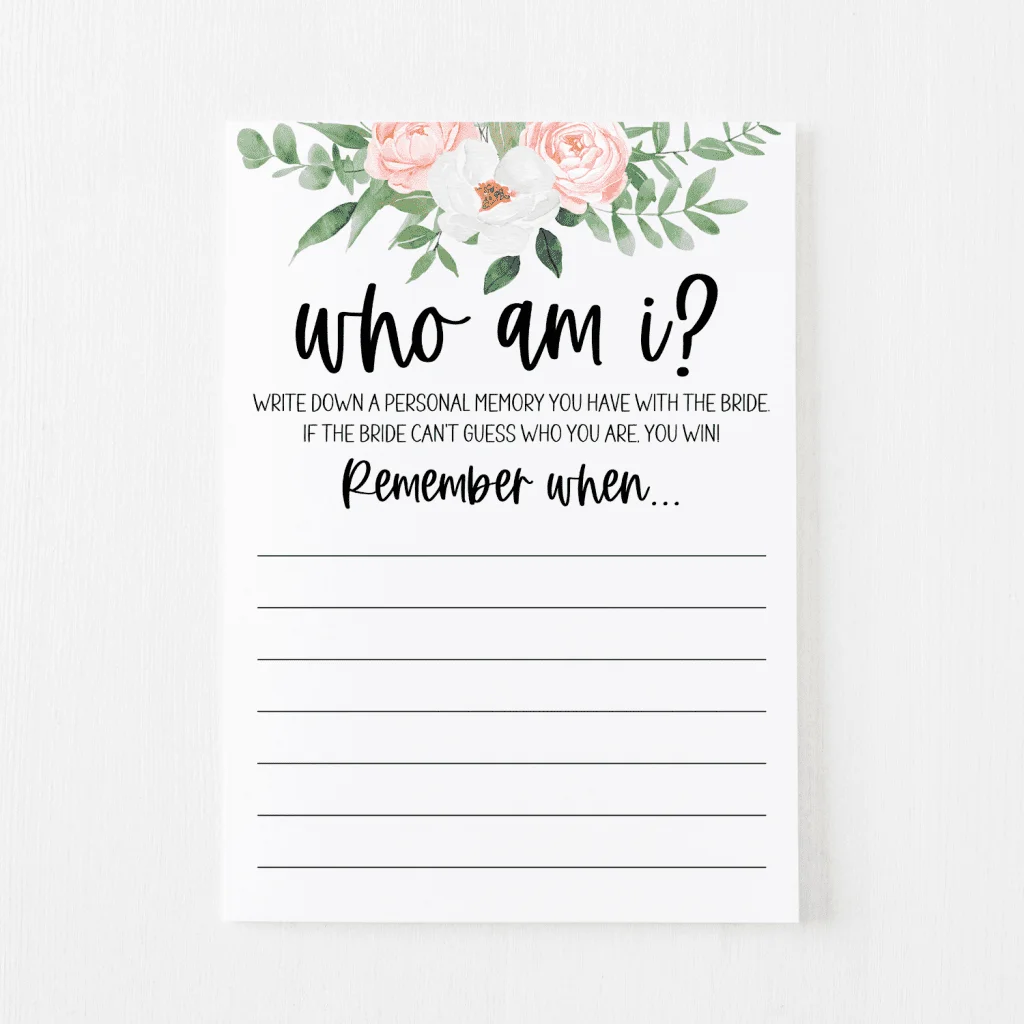 Who Am I Bridal Shower Game How To Play Printables Modern MOH