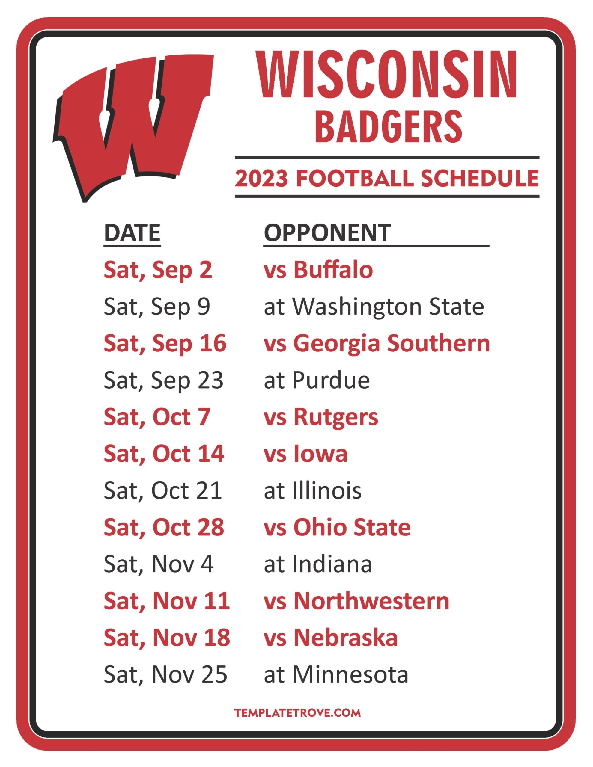 Wisconsin Badgers Schedule