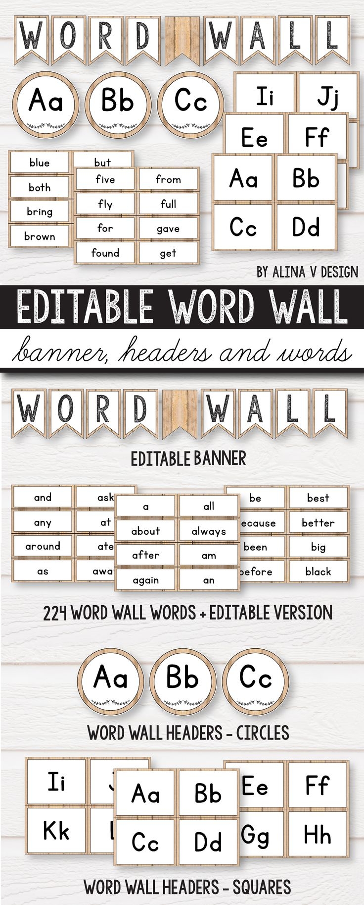 Word Wall Banner Letter Printable Bulletin Board Letters Editable Bulliten Boho