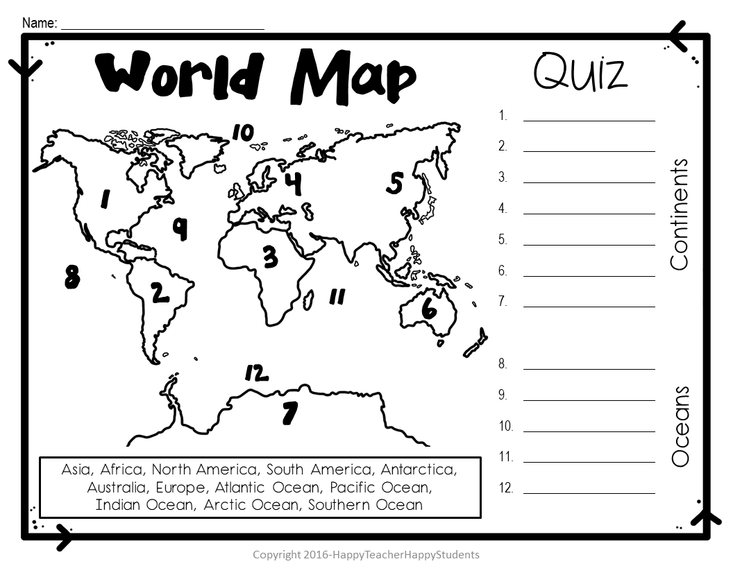 Free Printable Continents And Oceans Blank Map