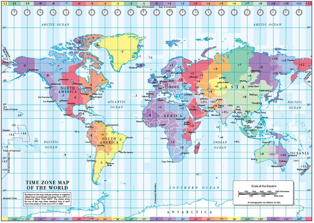 World Time Zones Map download Cosmographics Ltd