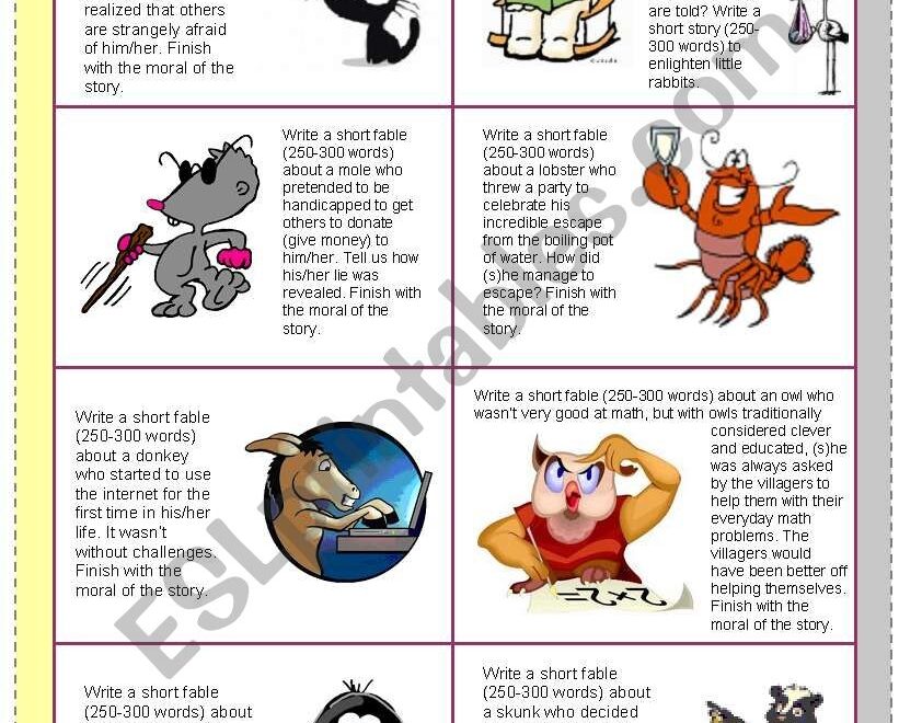 Writing Fables 7 Acting Out Scenes Role Playing ESL Worksheet By Kisdobos