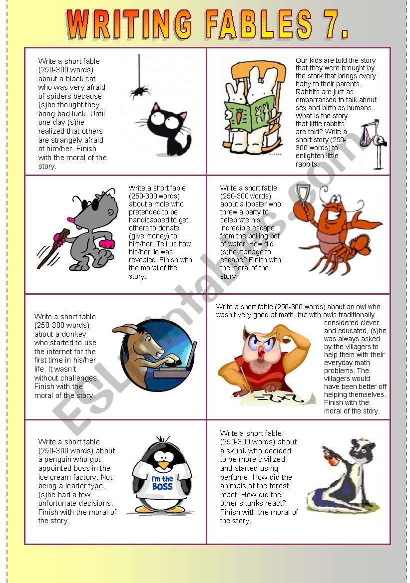 Writing Fables 7 Acting Out Scenes Role Playing ESL Worksheet By Kisdobos