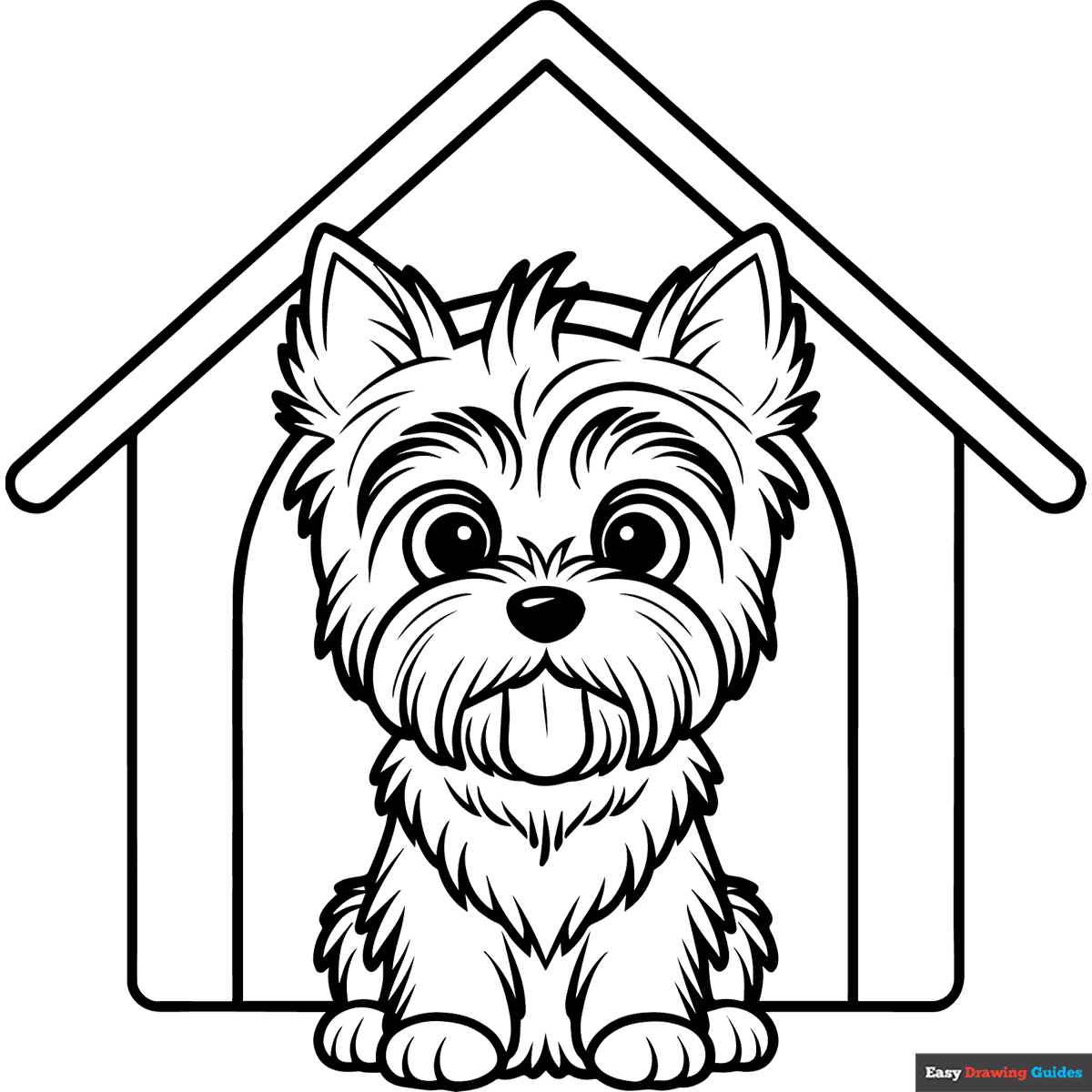 Yorkshire Terrier Puppy Doghouse Coloring Page Easy Drawing Guides